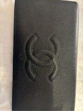 CHANEL Black  Caviar Leather Long Wallet